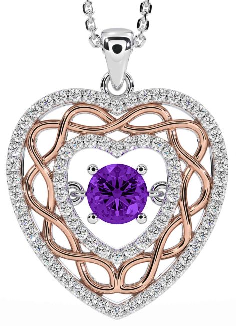 Diamond Amethyst White Rose Gold Celtic Heart Necklace