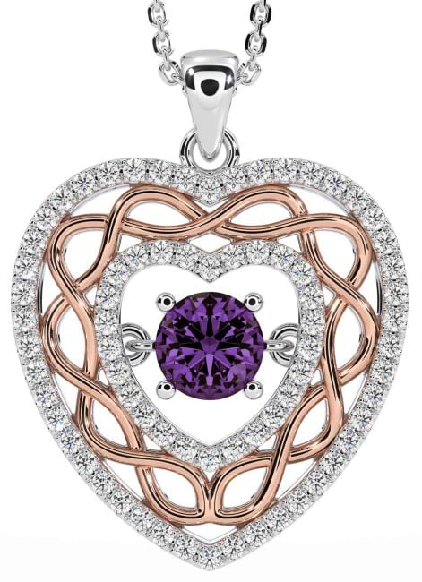 Diamond Alexandrite White Rose Gold Celtic Heart Necklace