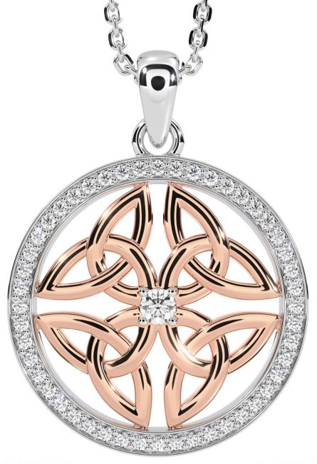 Diamond Rose Gold Silver Celtic Trinity Knot Necklace