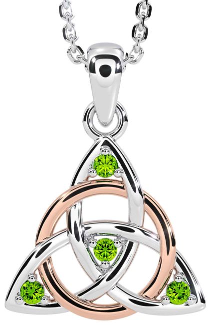 Peridot Rose Gold Silver Celtic Trinity Knot Necklace