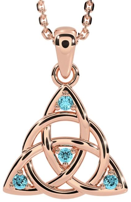 Aquamarine Rose Gold Silver Celtic Trinity Knot Necklace