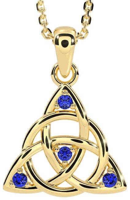 Sapphire Gold Silver Celtic Trinity Knot Necklace