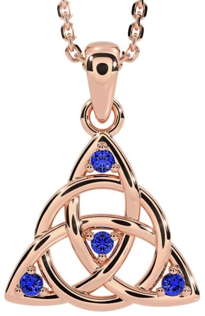 Sapphire Rose Gold Celtic Trinity Knot Necklace