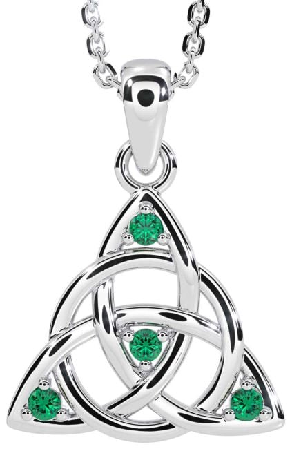Emerald Silver Celtic Trinity Knot Necklace