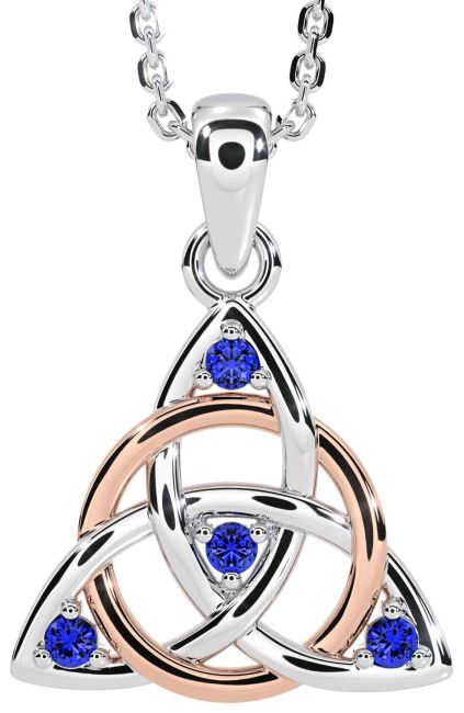 Sapphire White Rose Gold Celtic Trinity Knot Necklace