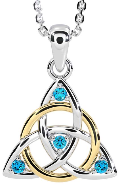 Topaz White Yellow Gold Celtic Trinity Knot Necklace