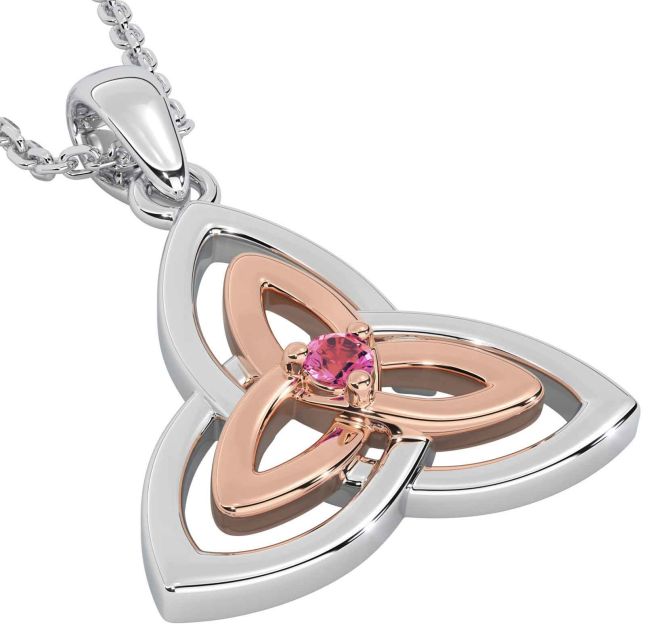 Diamond Rose Gold Silver Celtic Trinity Knot Necklace