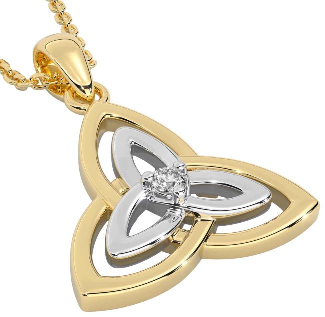 Diamond Gold Silver Celtic Trinity Knot Necklace