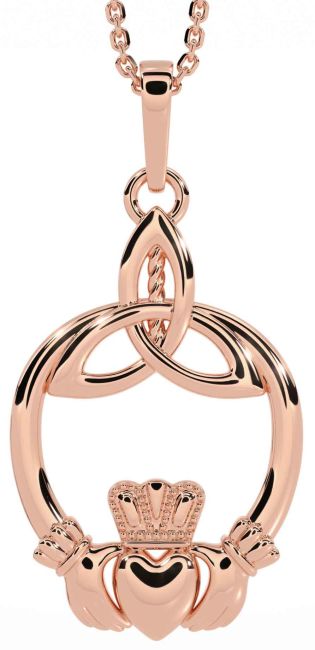 Rose Gold Silver Claddagh Celtic Trinity Knot Necklace