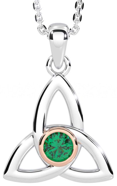 Emerald Rose Gold Silver Celtic Trinity Knot Necklace