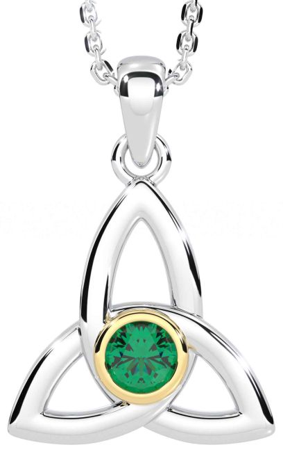 Emerald Gold Silver Celtic Trinity Knot Necklace