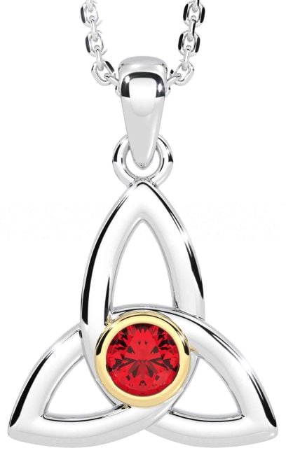 Ruby Gold Silver Celtic Trinity Knot Necklace