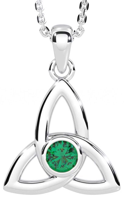 Emerald Silver Celtic Trinity Knot Necklace