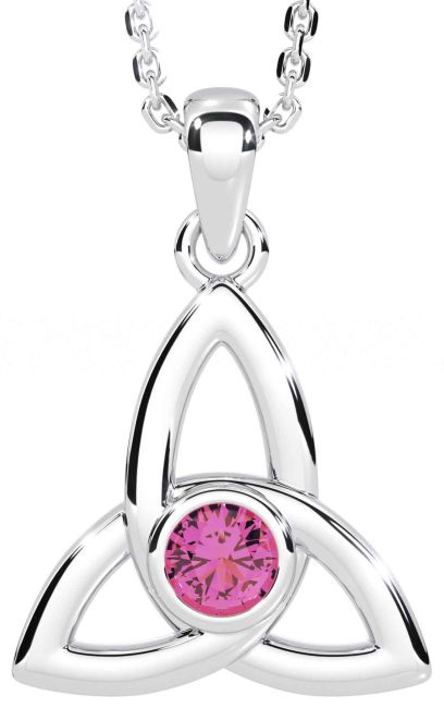 Pink Tourmaline White Gold Celtic Trinity Knot Necklace
