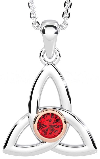 Ruby White Rose Gold Celtic Trinity Knot Necklace
