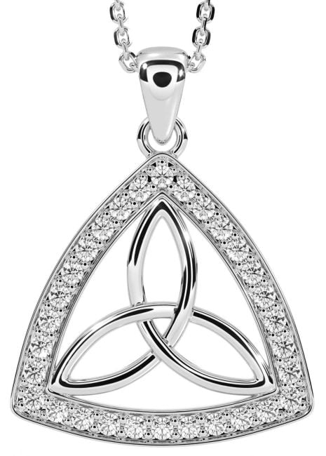 Diamond Silver Celtic Trinity Knot Necklace