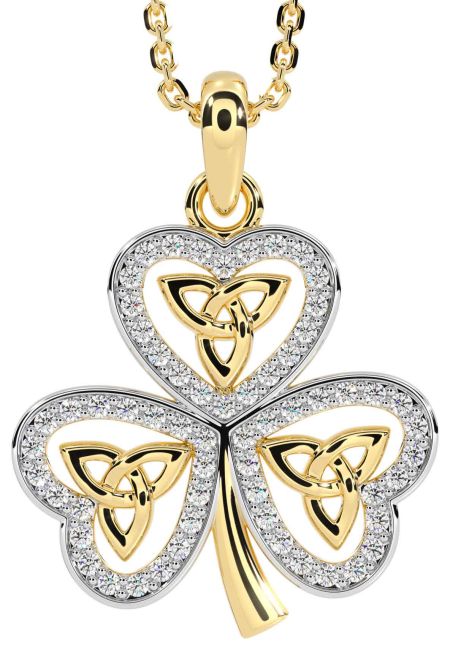 Diamant Gold Kleeblatt Dreieinigkeit Knoten Halskette