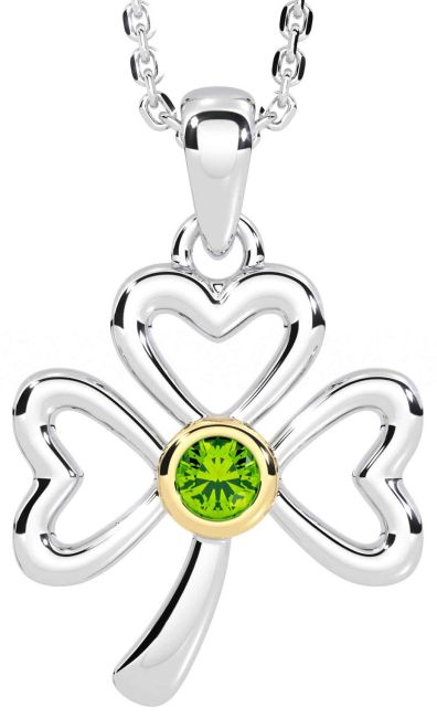 Peridot Gold Silver Shamrock Necklace