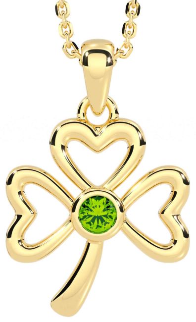 Peridot Gold Silver Shamrock Necklace