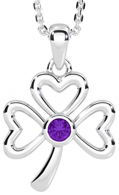 Amethyst Silver Shamrock Necklace