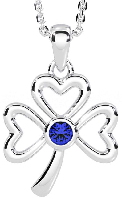 Sapphire Silver Shamrock Necklace