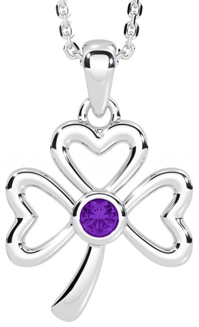 Amethyst White Gold Shamrock Necklace