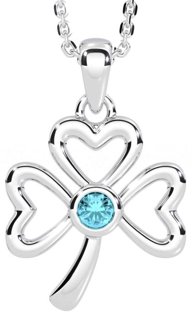 Aquamarine White Gold Shamrock Necklace