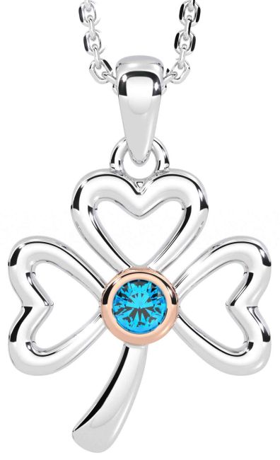 Topaz White Rose Gold Shamrock Necklace
