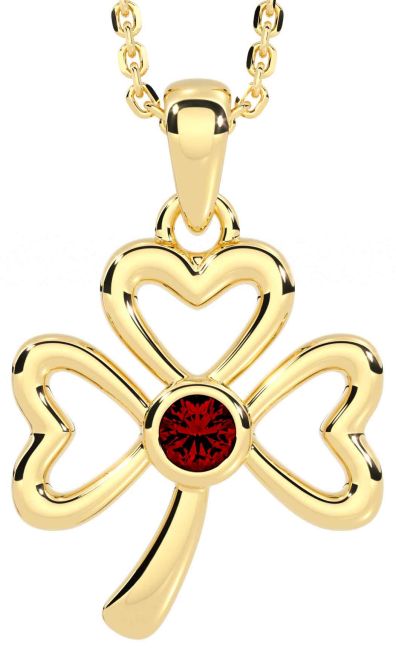 Garnet Gold Shamrock Necklace