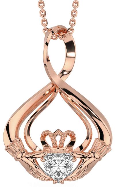 Diamond Rose Gold Silver Claddagh Necklace