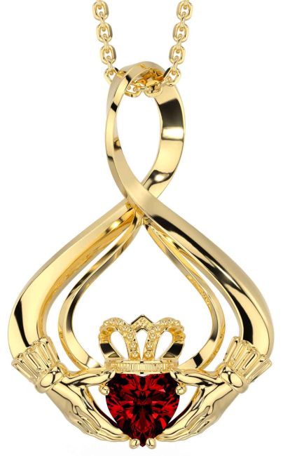 Garnet Gold Silver Claddagh Necklace