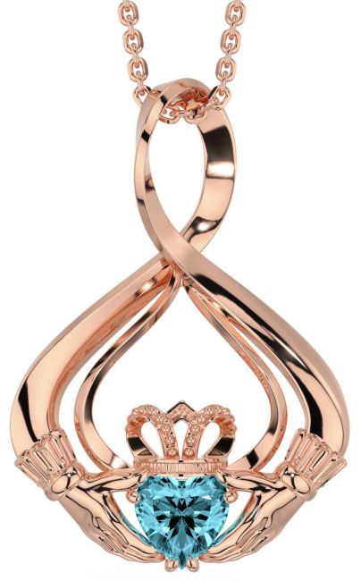 Aquamarine Rose Gold Claddagh Necklace