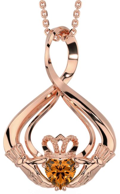 Citrine Rose Gold Claddagh Necklace