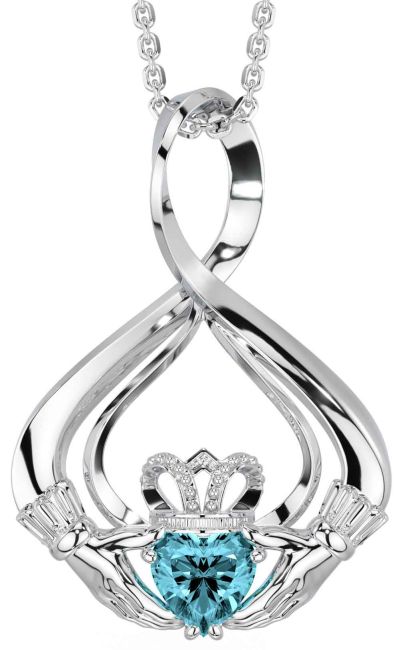 Aquamarine Silver Claddagh Necklace