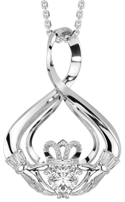 Diamond White Gold Claddagh Necklace