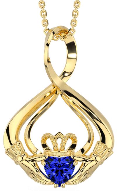 Sapphire Gold Claddagh Necklace