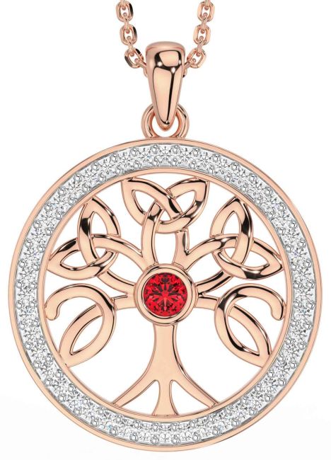 Diamante Rubí Rosa Oro céltico Árbol de Vida Trinidad Nudo Collar