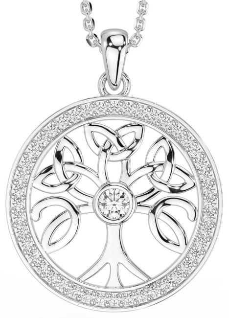 Diamond White Gold Celtic Tree of Life Trinity Knot Necklace