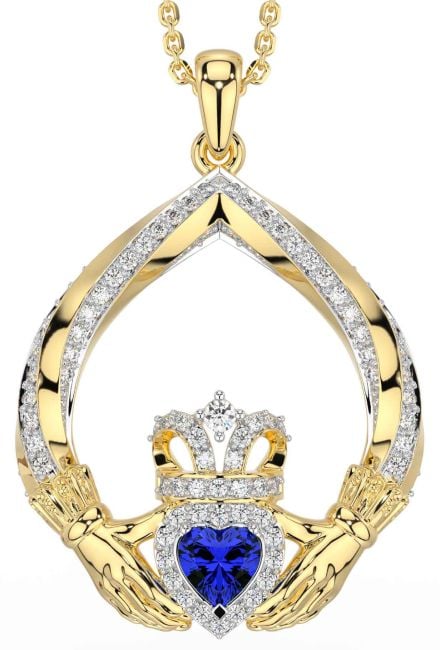 Diamond Sapphire Gold Silver Claddagh Necklace