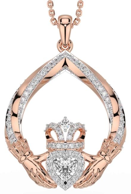 Diamond Rose Gold Claddagh Necklace