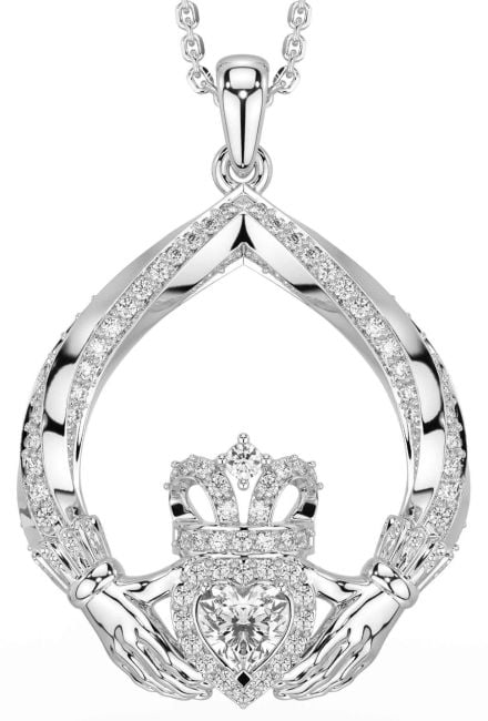 Diamond Silver Claddagh Necklace