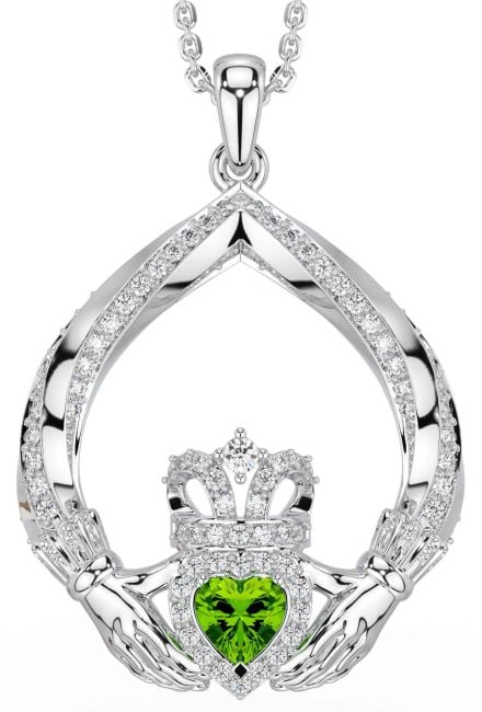 Diamond Peridot Silver Claddagh Necklace