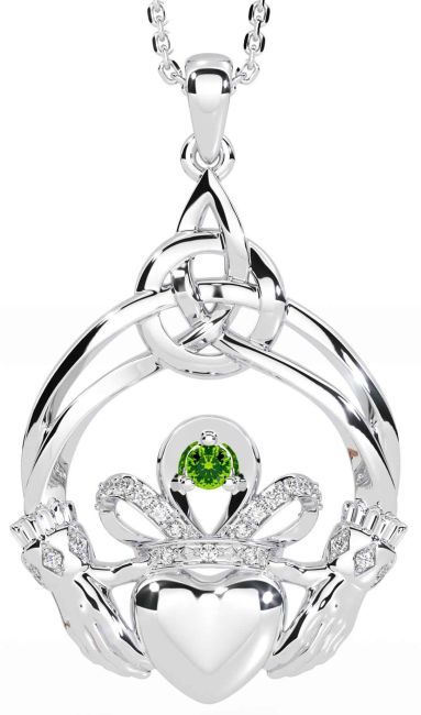 Diamant Peridot stříbrný keltský Claddaghová Náhrdelník