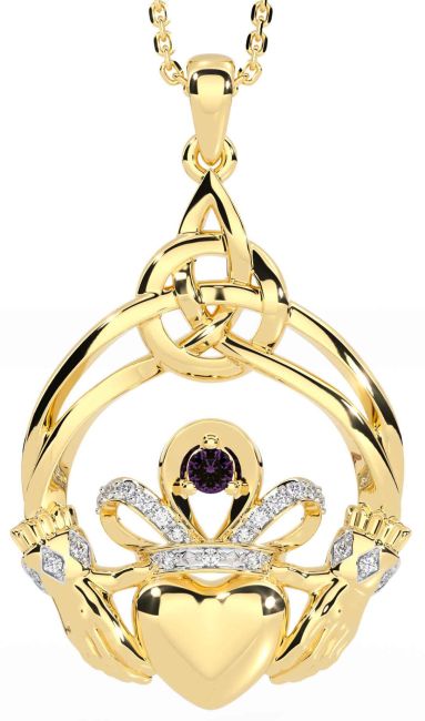 Diamond Alexandrite Gold Celtic Claddagh Necklace