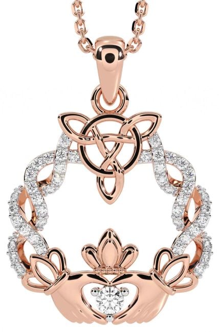 Diamond Rose Gold Celtic Claddagh Necklace