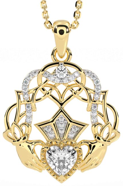 Diamond Gold Silver Celtic Claddagh Necklace