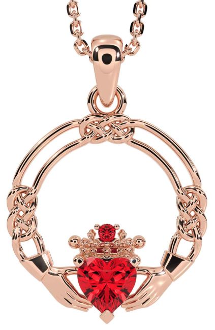 Ruby Rose Gold Silver Celtic Claddagh Necklace