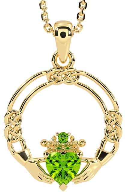 Peridot Gold Silver Celtic Claddagh Necklace