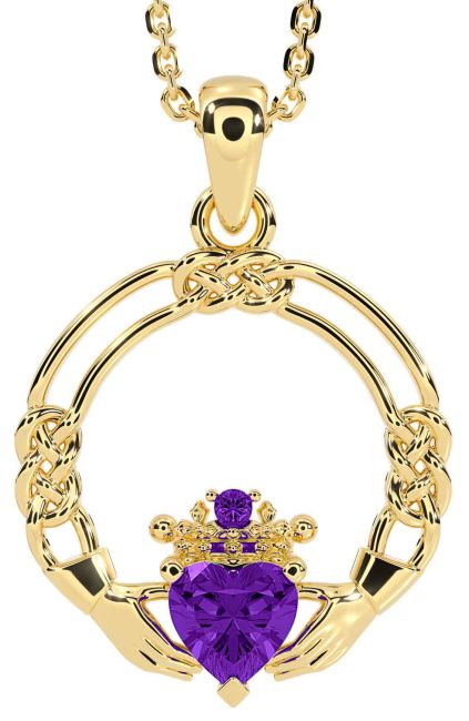 Amethyst Gold Celtic Claddagh Necklace