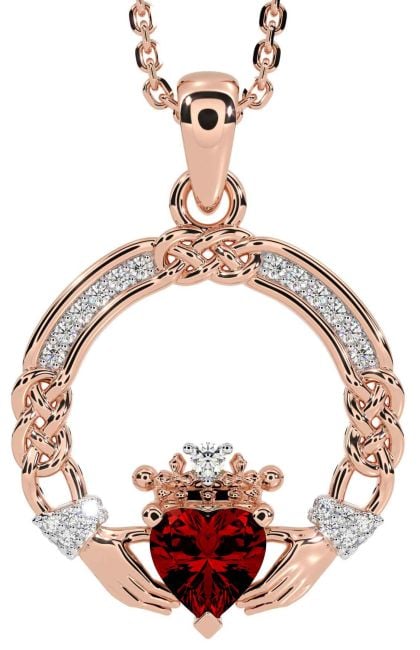 Diamante Granato Rosa Oro Argento celtico Claddagh Collana